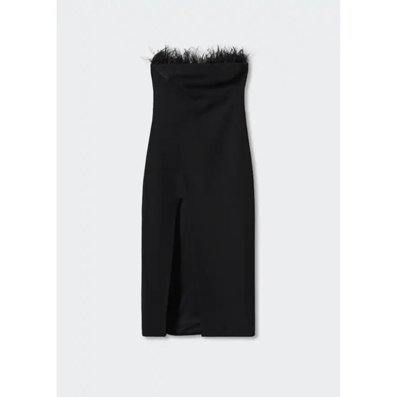 NWT Mango Black Feather Dress Midi- size 2 - Picture 7 of 9